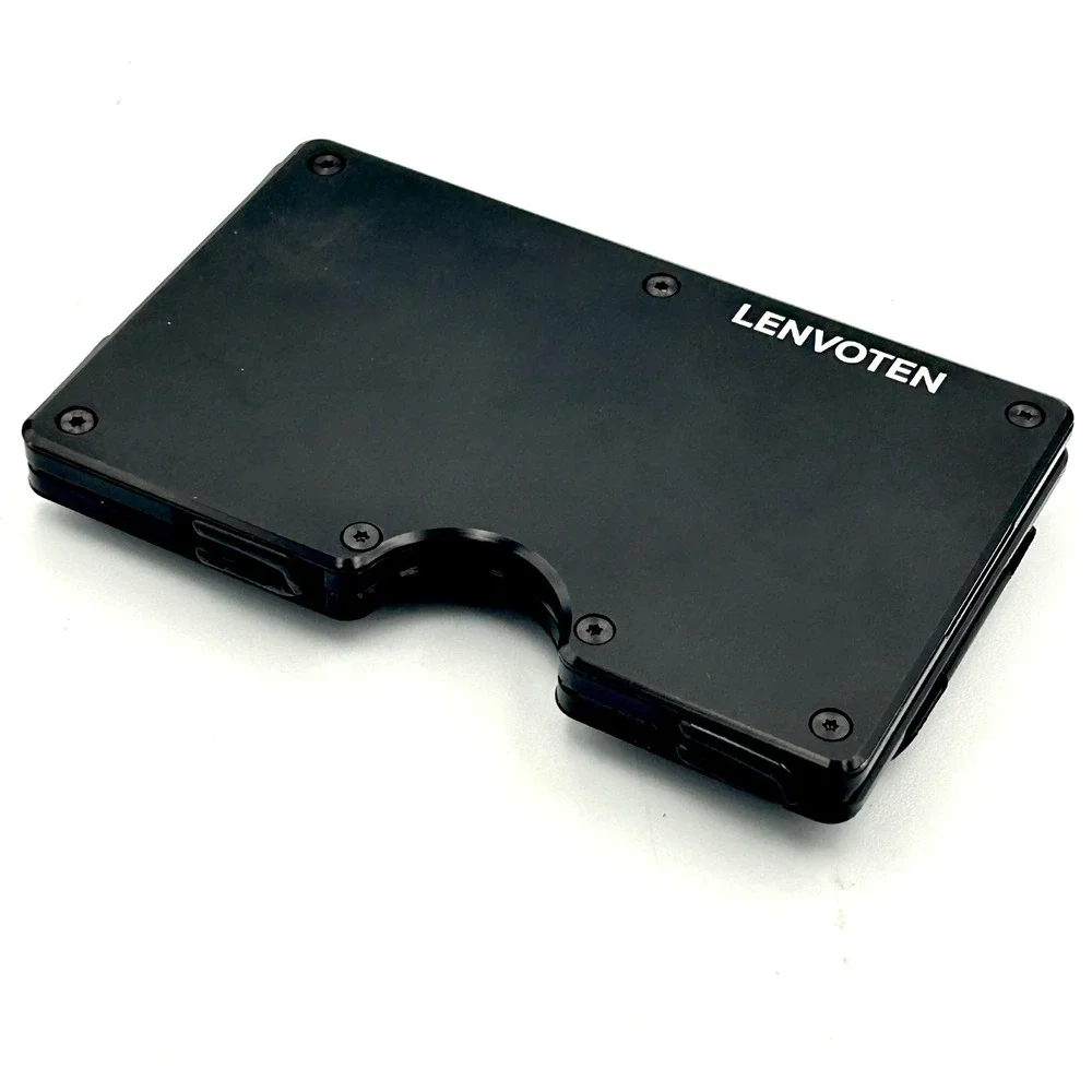 Lenvoten Minimalist Wallet Mens Slim Metal RFID Blocking Black Tactical EDC New